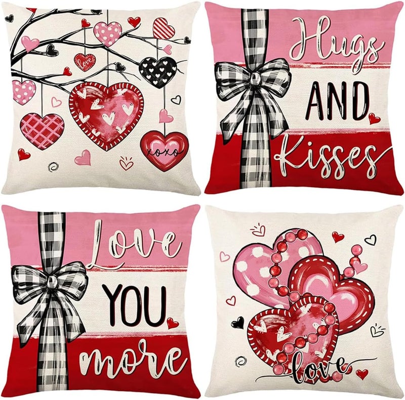 ONFAON Valentines Day Decorations-Valentines Pillow Covers 18x18 inch Set of 4 Valentine Stripes Wedding Cushion Case Decoration for Sofa Couch - Image 1